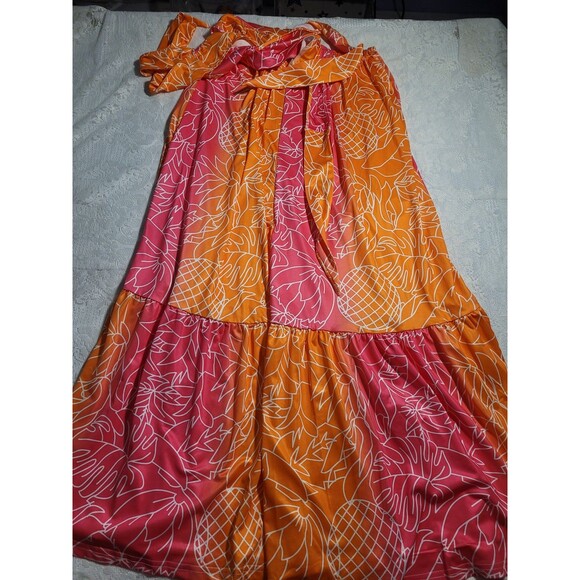 SHEIN Dresses & Skirts - SHEIN Tropical Beach Halter Maxi Dress Pink Orange Small #103
